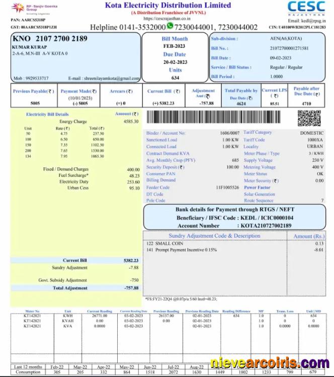 INDIA KOTA ELECTRICITY utiity bill